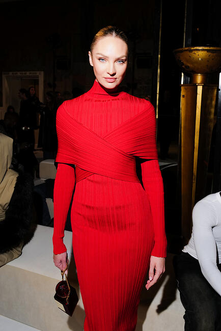candice swanepoel red dress Candice Swanepoel in red lace mini dress, white Chanel bag and gloves